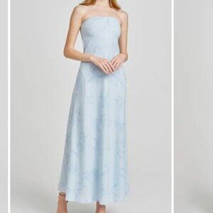 NWT WAYF Strapless Linen Blend Maxi Dress | Baby Blue Floret | M